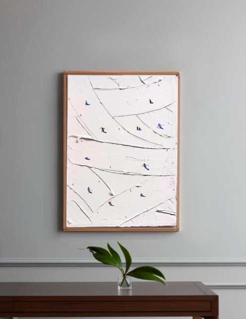 Textured Ski Painting On Canvas Winter Sport Wall Art - 12x16' - image 1