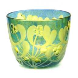 Lantern Tealight Holder Mistletoe Deep Cut Engraving Mouth Blown Hand Engraved - thumbnail 3