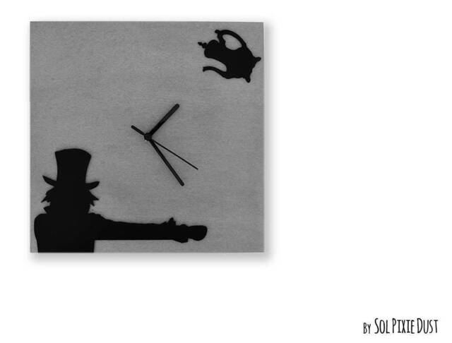 Concrete Square With Mad Hatter Silhouette - Wall Clock Modern Kids Room Nursery Baby Teens - image 1