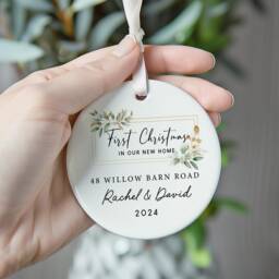 Personalised First Christmas in New Home, Road Name Ornament, Home Ornamentgift, Bauble Decoration - thumbnail 1