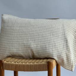 Plaid Pillow Cover Neutral Linen Blend, Farmhouse Boho Decor - thumbnail 2