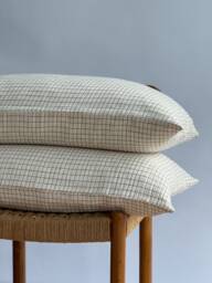 Plaid Pillow Cover Neutral Linen Blend, Farmhouse Boho Decor - thumbnail 1