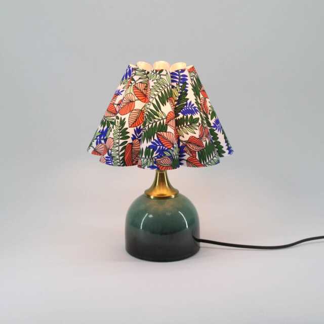 Floral Fabric Table Lamp Dark Green Trim, Ceramic Base - image 1