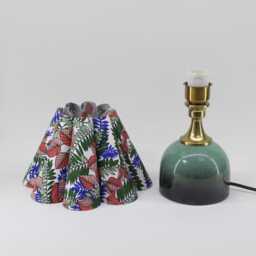 Floral Fabric Table Lamp Dark Green Trim, Ceramic Base - thumbnail 2