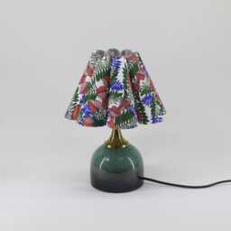 Floral Fabric Table Lamp Dark Green Trim, Ceramic Base - thumbnail 3
