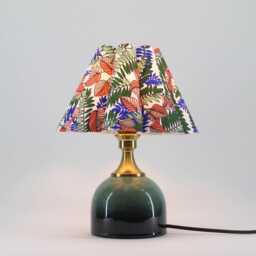 Floral Fabric Table Lamp Dark Green Trim, Ceramic Base - thumbnail 4