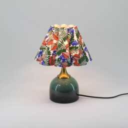 Floral Fabric Table Lamp Dark Green Trim, Ceramic Base