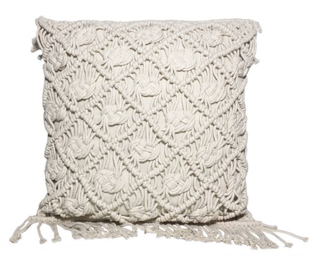 Macrame Throw Pillow With Fringe, Natural Knit Pillow, 18x18 - image 1