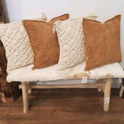 Macrame Throw Pillow With Fringe, Natural Knit Pillow, 18x18 - thumbnail 3