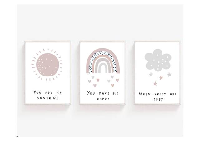 Set Of 3, Nursery Decor, Rainbow Prints, Print, Sunshine Boho Kids Prints - image 1