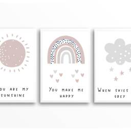 Set Of 3, Nursery Decor, Rainbow Prints, Print, Sunshine Boho Kids Prints - thumbnail 3