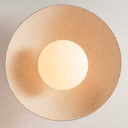 Speckled Cream Gloss Dawn Flush Mount Ceiling Light in Ceramic & Oak - thumbnail 2