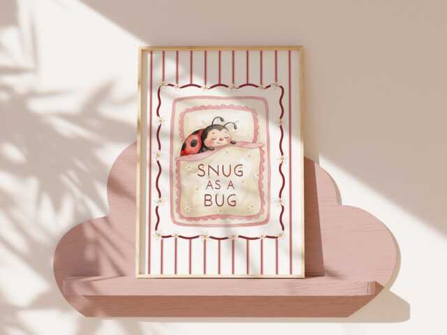 Snug As A Bug Nursery Wall Art Print, Ladybird Baby Room Decor, Pink Neutral Poster, Cute Girl Gift, Unframed Physical Print - image 1