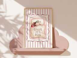 Snug As A Bug Nursery Wall Art Print, Ladybird Baby Room Decor, Pink Neutral Poster, Cute Girl Gift, Unframed Physical Print