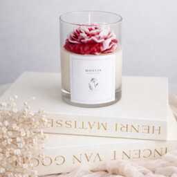 Large Peony Flower Candle Gift, Soy Wax Floral Candle, Gift For Her, Birthday, Wedding, Housewarming Gift, Red White Candle, Scented Candle Gift - thumbnail 2