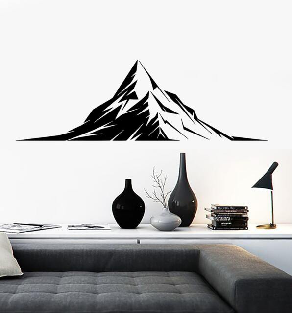 Wall Vinyl Decal Mountains View Nature Rocky Landscape Hand Drawing Sketch Modern Home Decor - #1192Dz - image 1