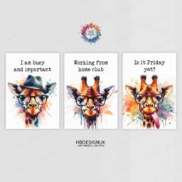 Giraffe Home Office Prints - Set Of 3 Posters - Funny Quotes Decor Work From Wall Art Wfh Gifts Coworker Workplace Pictures - thumbnail 2