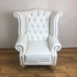 White Faux Leather Queen Anne Wing Chair - thumbnail 4