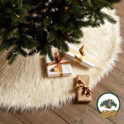 Faux Fur Christmas Tree Skirt, Shaggy Sheepskin Pelt, Round Shape - thumbnail 2