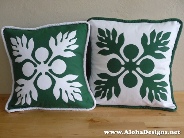 Hawaiian Quilt Pillow Covers - Green Breadfruit - 'ulu - image 1