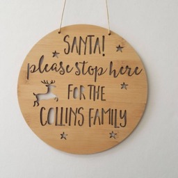 Personalised Christmas Santa Please Stop Here Family Wooden Bamboo Door Wall Hanging-Plaque-Personalized-Custom-Decoration-Ornament-Bauble - thumbnail 2