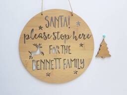 Personalised Christmas Santa Please Stop Here Family Wooden Bamboo Door Wall Hanging-Plaque-Personalized-Custom-Decoration-Ornament-Bauble