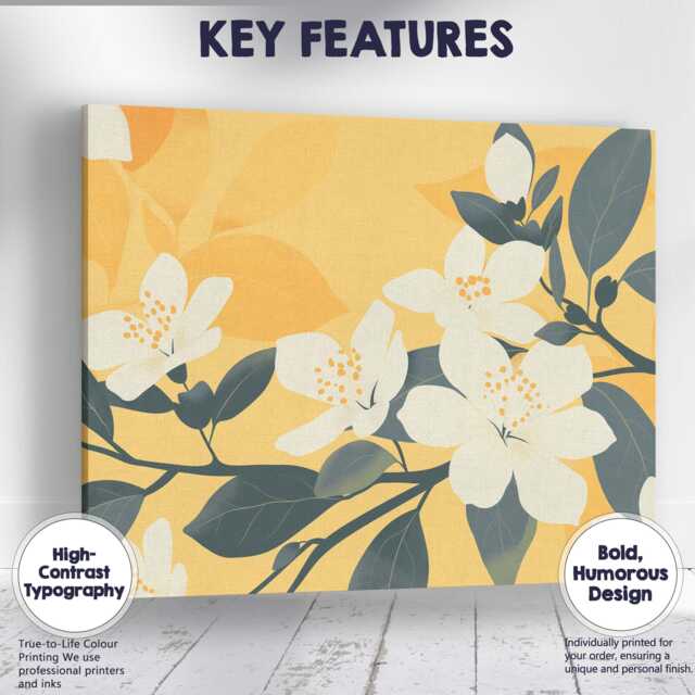Golden Yellow Citrus Blossom Botanical Floral Illustration Canvas Wall Art Print Decor Picture Ready To Hang - image 1