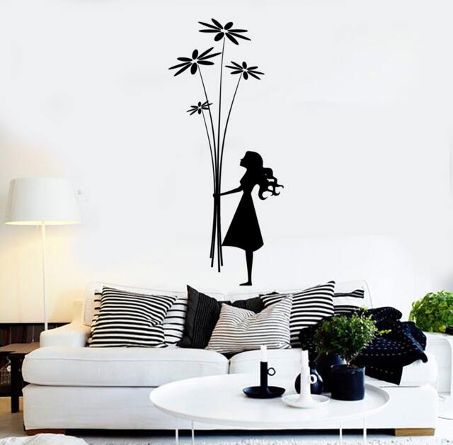 Wall Art Mural Cute Girl & Flowers Very Romantic Charming Decor For Nurseries, Bedrooms, Or Playrooms Stickers 2238Di - image 1