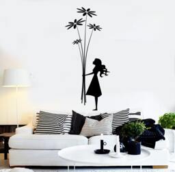 Wall Art Mural Cute Girl & Flowers Very Romantic Charming Decor For Nurseries, Bedrooms, Or Playrooms Stickers 2238Di - thumbnail 1