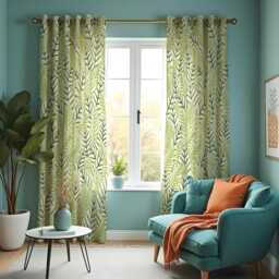 Green Leaf Print Curtains, Modern Botanical Pattern Drapes, Fresh Tropical Jungle Style Window Panels, Custom Made To Measure Curtains - thumbnail 2