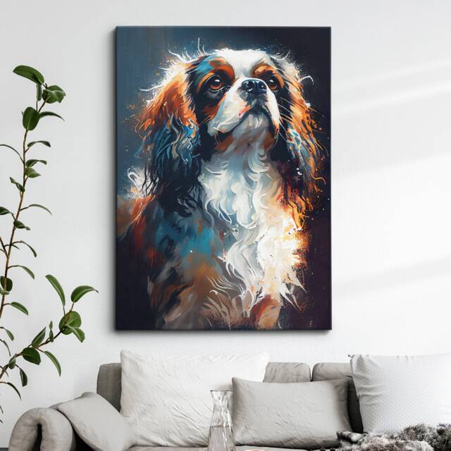 Cavalier King Charles Pet Dog Abstract Painting Puppy Wall Art Framed Canvas Poster Print Home/Office Room Decor Gifts - image 1