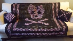 Crocheted Skull & Crossbones Blanket Pink Camo & Black Afghan Bedding