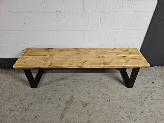 Rustic Bench/ Table, Supported By Black Steel Box Legs- Reclaimed Wood - image 1