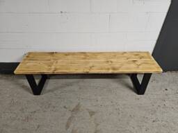 Rustic Bench/ Table, Supported By Black Steel Box Legs- Reclaimed Wood