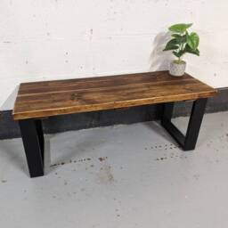 Rustic Bench/ Table, Supported By Black Steel Box Legs- Reclaimed Wood - thumbnail 2