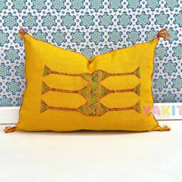Yakiti-Yellow Square Moroccan Pillows , Aka Cactus Silk Pillow, Decorative Pillows, Sabra Pillows, Moroccan Decor Designer Cactus - thumbnail 3