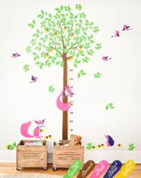 Large Tree Wall Decal With Growth Chart Complete Nursery Decor Set Fox Birds & Hedgehog Stickers Mural Tattoo Kw019 - thumbnail 1