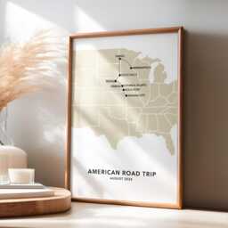 Usa Personalised Travel Map Print With Photo Collage Custom Poster Road Trip Engagement Honeymoon Gift - thumbnail 2