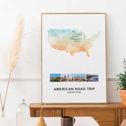 Usa Personalised Travel Map Print With Photo Collage Custom Poster Road Trip Engagement Honeymoon Gift - thumbnail 3