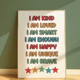 I Am Children's Affirmations - Wall Art Bedroom Print Strong Happy Unique Smart Boys Stars Playroom Nursery Poster Kids - thumbnail 2