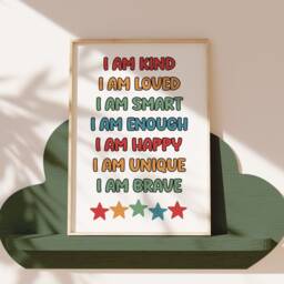 I Am Children's Affirmations - Wall Art Bedroom Print Strong Happy Unique Smart Boys Stars Playroom Nursery Poster Kids - thumbnail 3