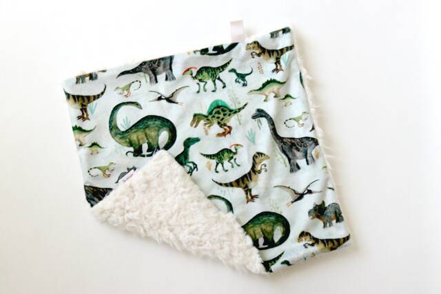Dream Lovie. Security Blanket. Personalized Lovey. Faux Fur Green Dinosaurs. Mini Baby Minky Shower Gift - image 1