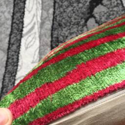 Pink Green Ikat Velvet Pillow Cover Striped Silk Throw - thumbnail 3