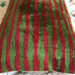 Pink Green Ikat Velvet Pillow Cover Striped Silk Throw - thumbnail 2