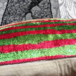 Pink Green Ikat Velvet Pillow Cover Striped Silk Throw - thumbnail 4