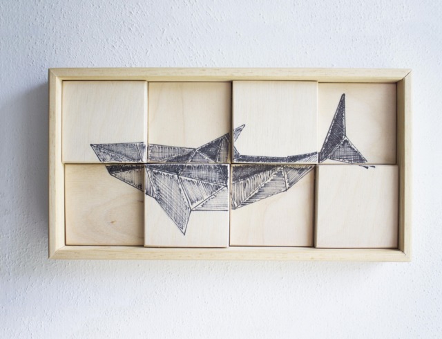 Shark. Wood Painting Geometric Draw. Hanging Art. Mosaic Panel 3D Wall Wall Decor Home Decor. Gift - image 1