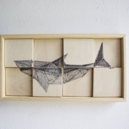 Shark. Wood Painting Geometric Draw. Hanging Art. Mosaic Panel 3D Wall Wall Decor Home Decor. Gift - thumbnail 2