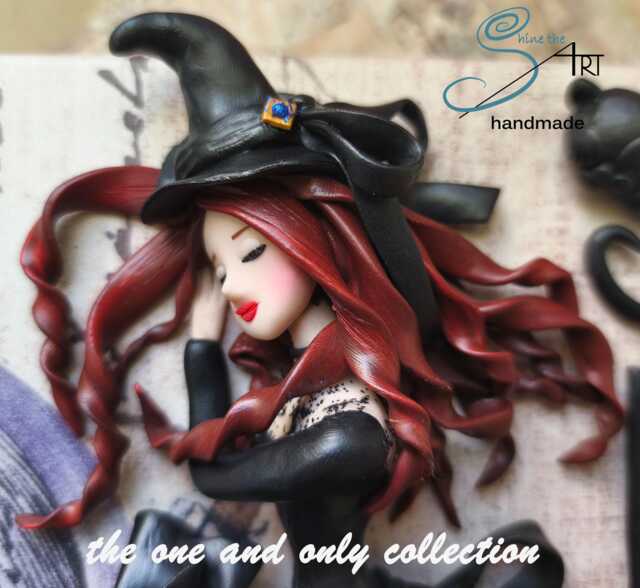 Witch With Blue Shoes Handmade in Polymerclay Without Molds On Halloween Box - image 1