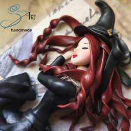Witch With Blue Shoes Handmade in Polymerclay Without Molds On Halloween Box - thumbnail 2