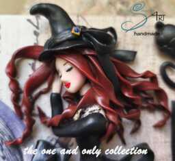 Witch With Blue Shoes Handmade in Polymerclay Without Molds On Halloween Box - thumbnail 1